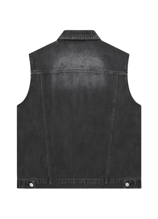 Black Utility Denim Vest – Washed Edition - 808 SECRETS