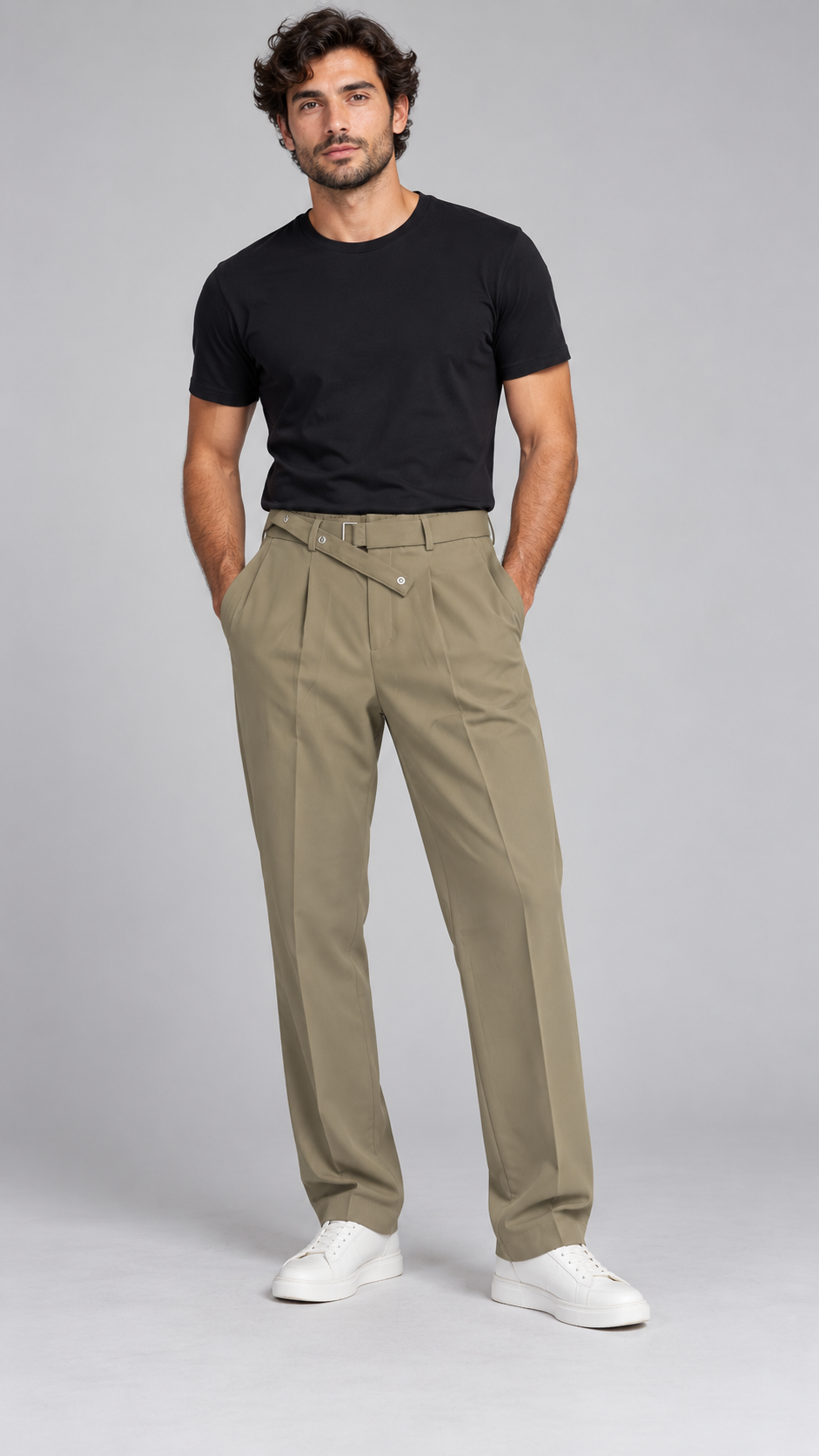 Belted Pleat – מכנס אלגנט עם חגורה — הדמיית לבישה בסטודיו