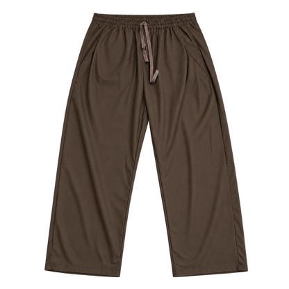 Flow Drawstring – מכנס אלגנט רחב — חום כהה — קדימה