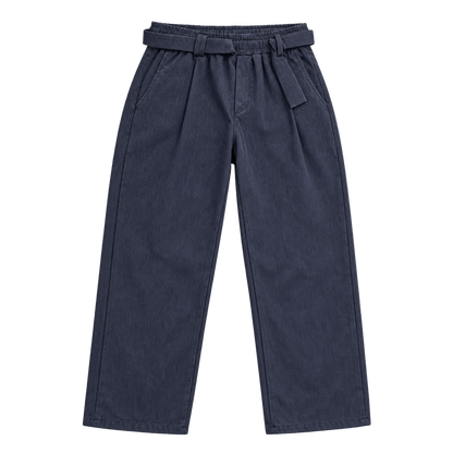 Ribbed Belt – מכנס אלגנט עם חגורה — כחול נייבי — קדימה