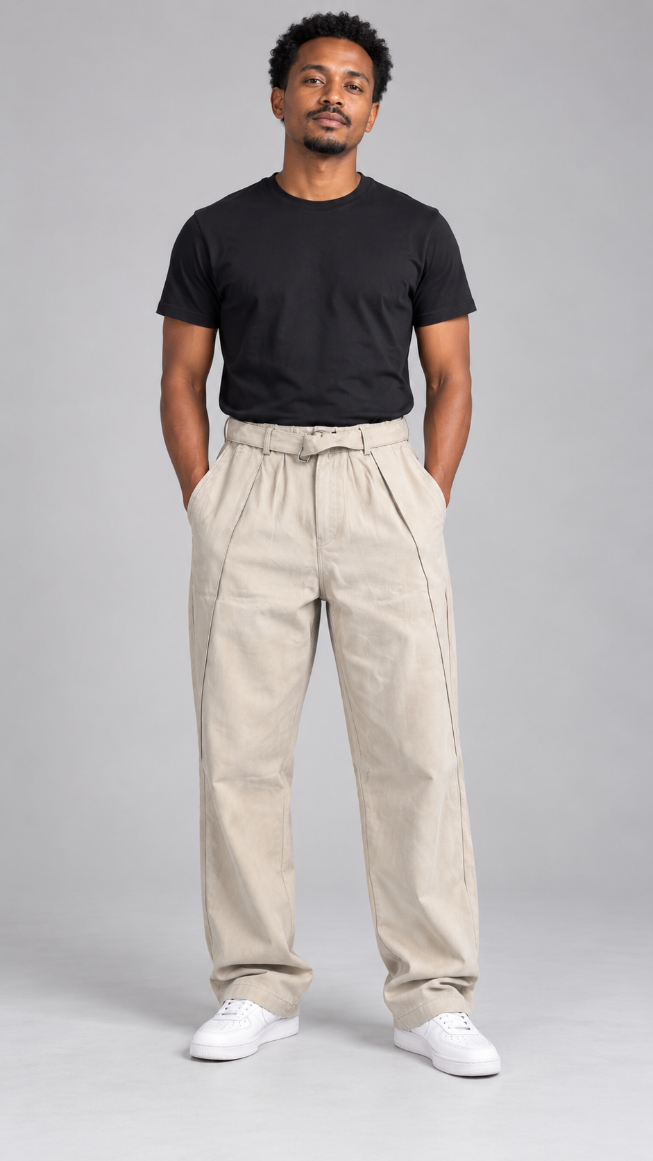 Textured Belt – מכנס אלגנט עם חגורה — הדמיית לבישה בסטודיו