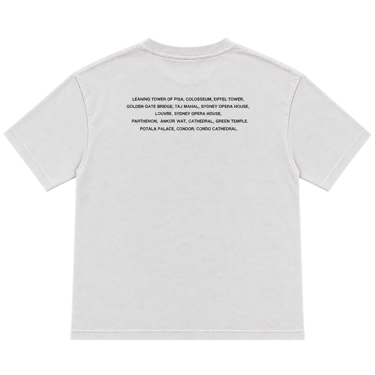 חולצת Landmarks לבן — גב מגוהץ ורקע שקוף
