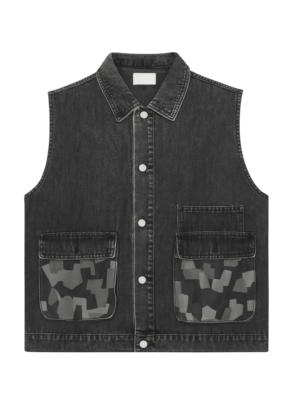 Black Utility Denim Vest – Washed Edition - 808 SECRETS