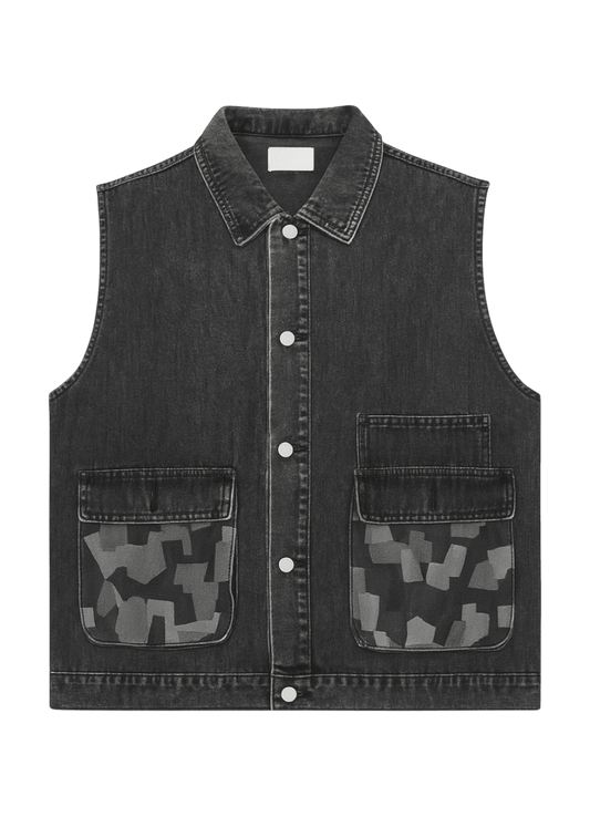 Black Utility Denim Vest – Washed Edition - 808 SECRETS