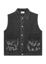 Black Utility Denim Vest – Washed Edition - 808 SECRETS