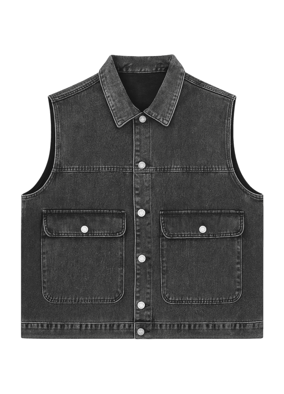 Black Utility Denim Vest – Washed Edition - 808 SECRETS