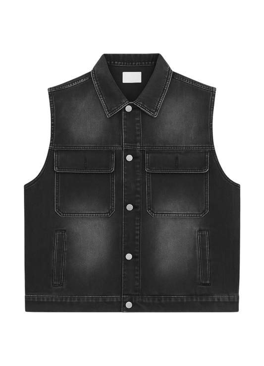 Black Utility Denim Vest – Washed Edition - 808 SECRETS