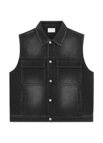 Black Utility Denim Vest – Washed Edition - 808 SECRETS
