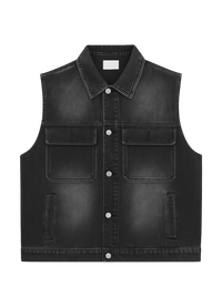 Black Utility Denim Vest – Washed Edition - 808 SECRETS