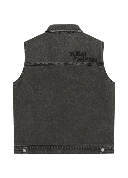 Black Utility Denim Vest – Washed Edition - 808 SECRETS