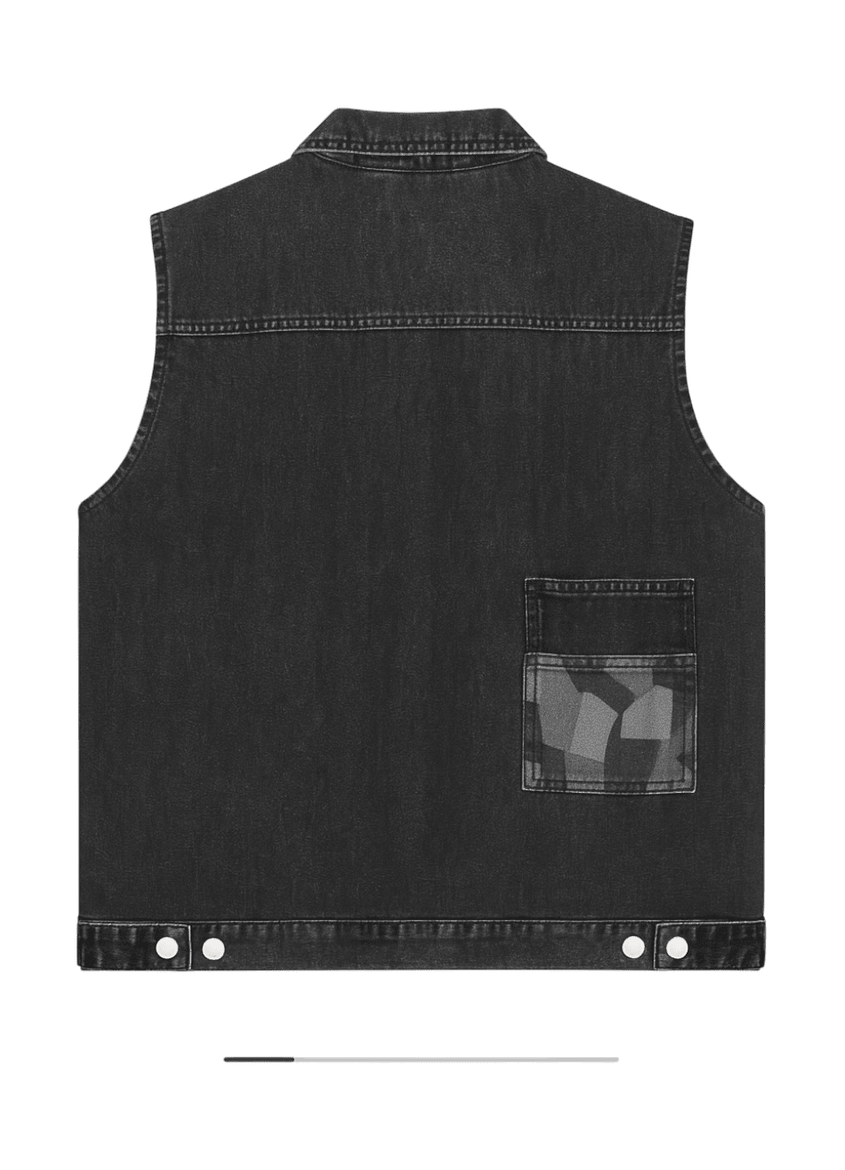 Black Utility Denim Vest – Washed Edition - 808 SECRETS
