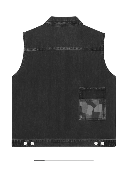 Black Utility Denim Vest – Washed Edition - 808 SECRETS