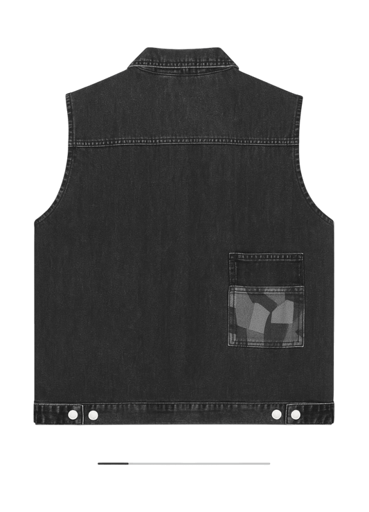 Black Utility Denim Vest – Washed Edition - 808 SECRETS