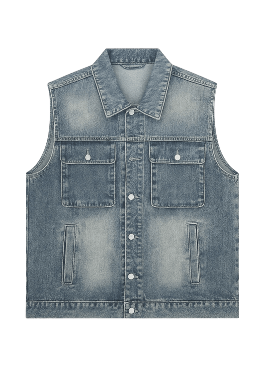 Blue Utility Denim Vest – Washed Edition - 808 SECRETS