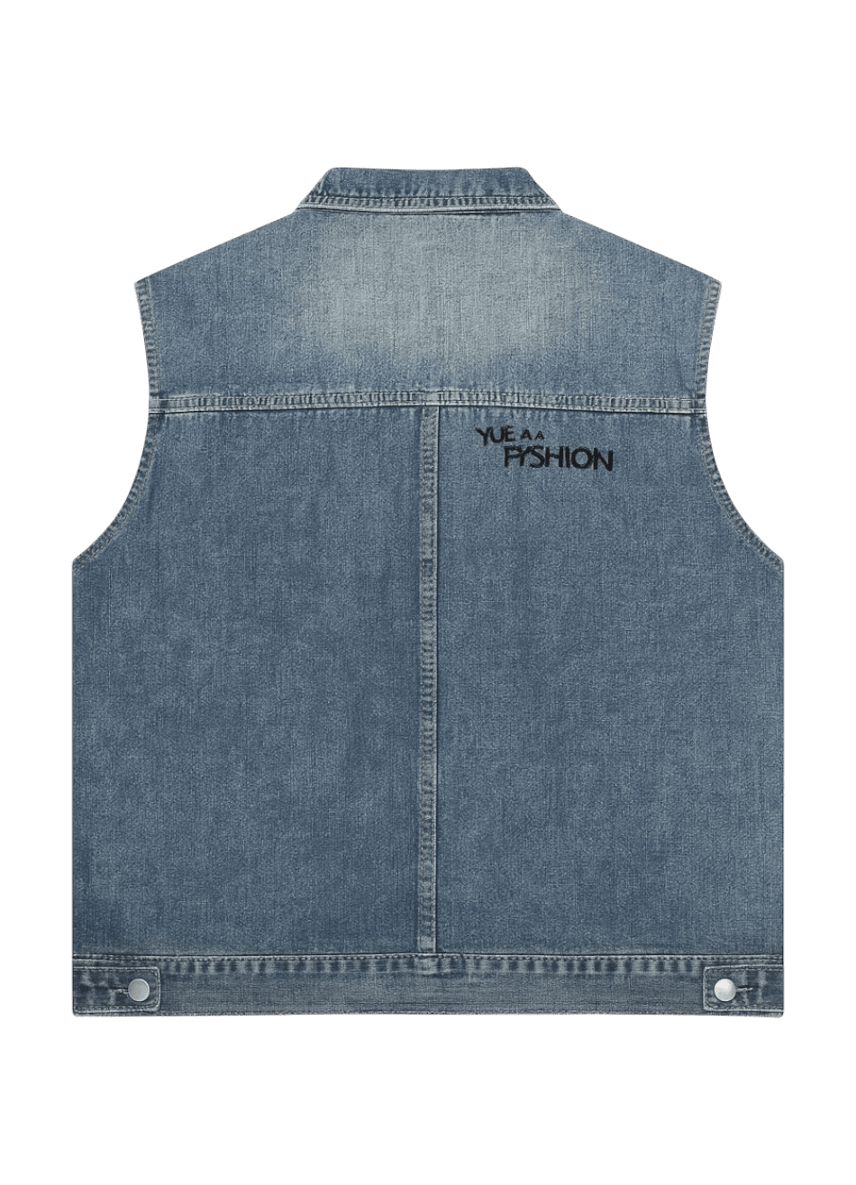 Blue Utility Denim Vest – Washed Edition - 808 SECRETS