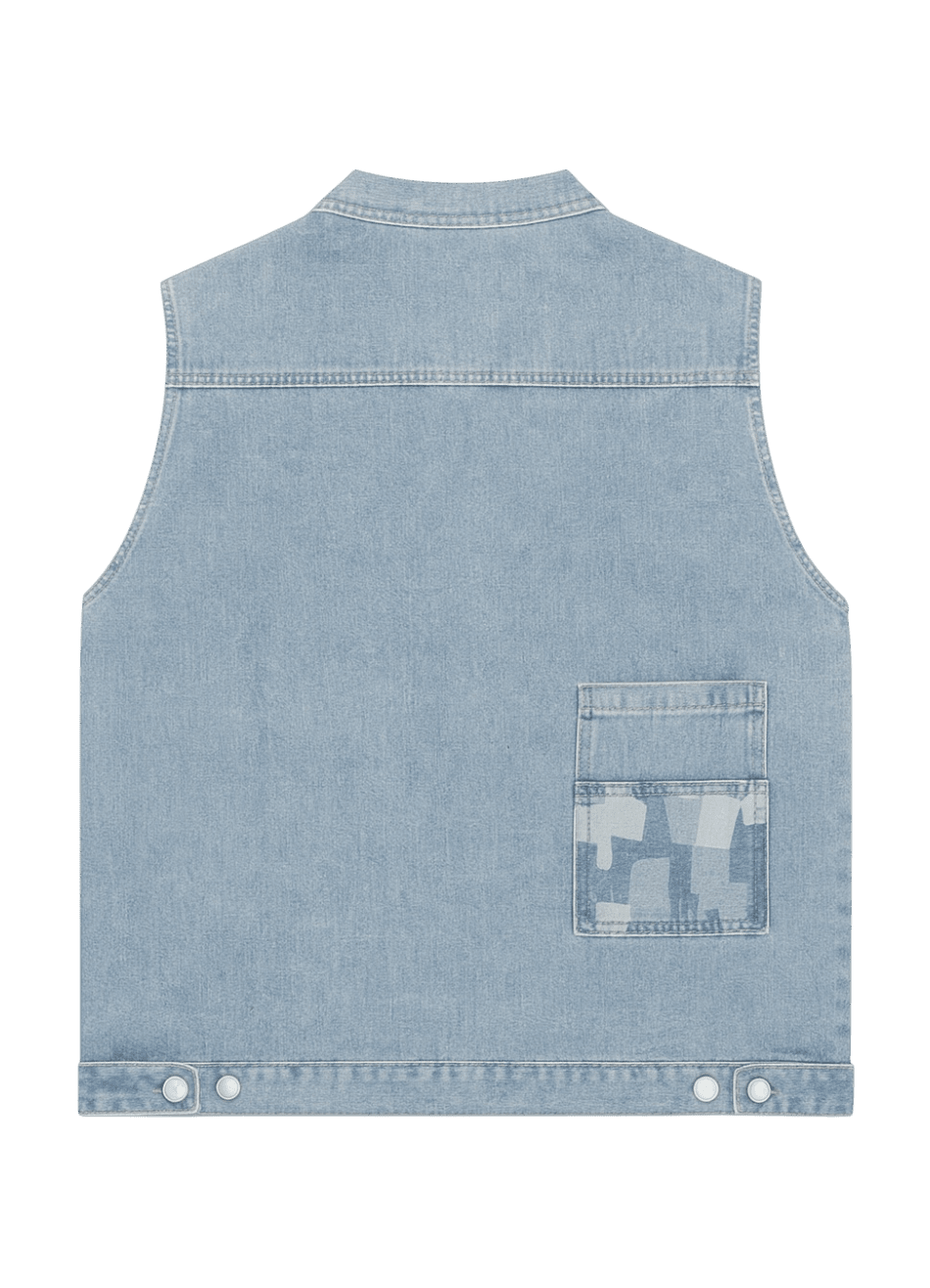 Blue Utility Denim Vest – Washed Edition - 808 SECRETS
