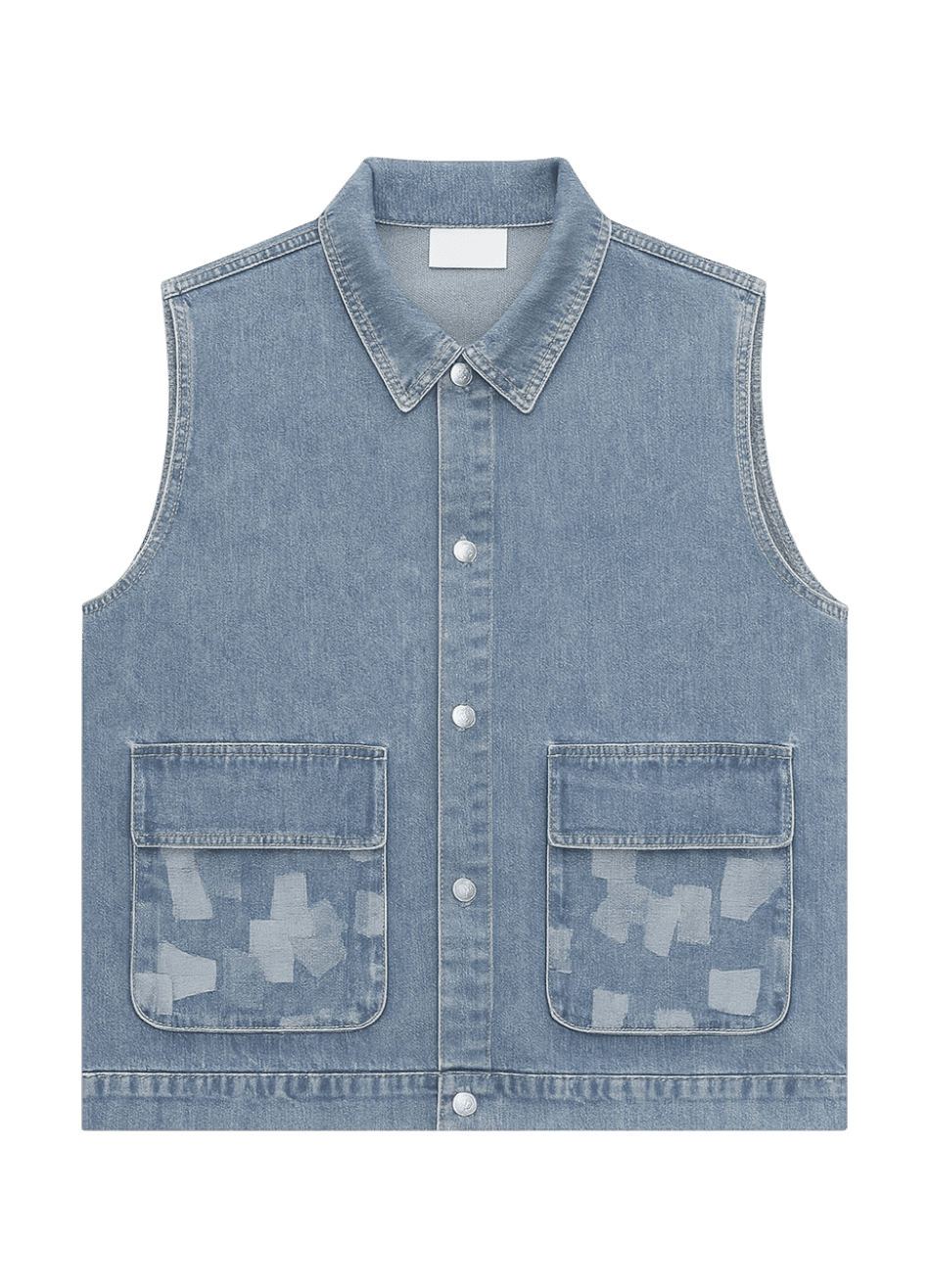 Blue Utility Denim Vest – Washed Edition - 808 SECRETS