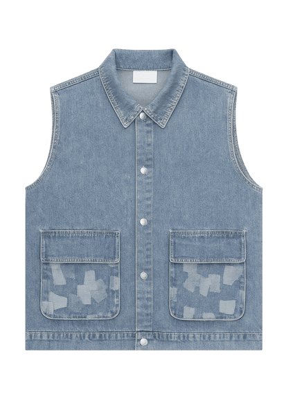 Blue Utility Denim Vest – Washed Edition - 808 SECRETS