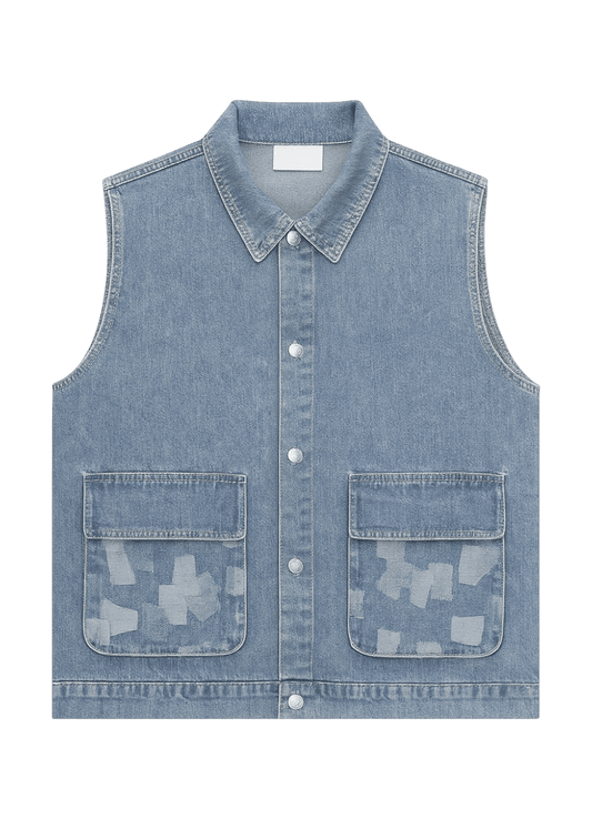 Blue Utility Denim Vest – Washed Edition - 808 SECRETS