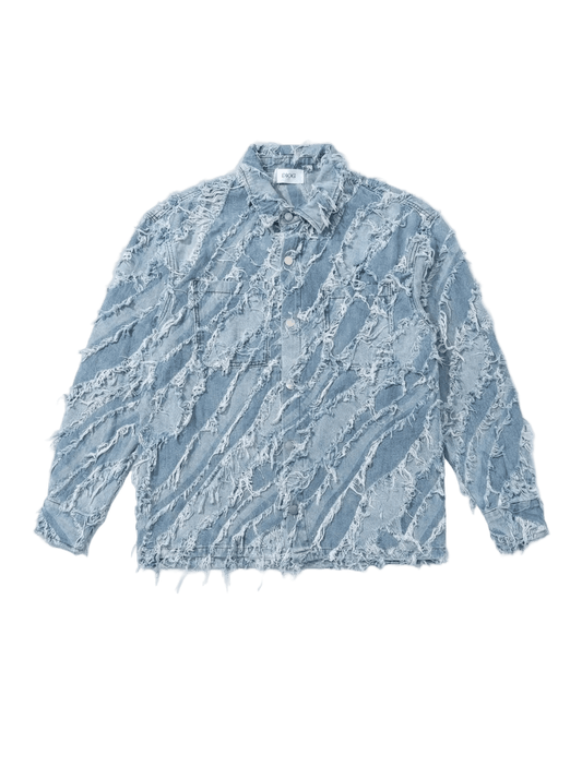 FRAYED DENIM SHIRT JACKET - 808 SECRETS