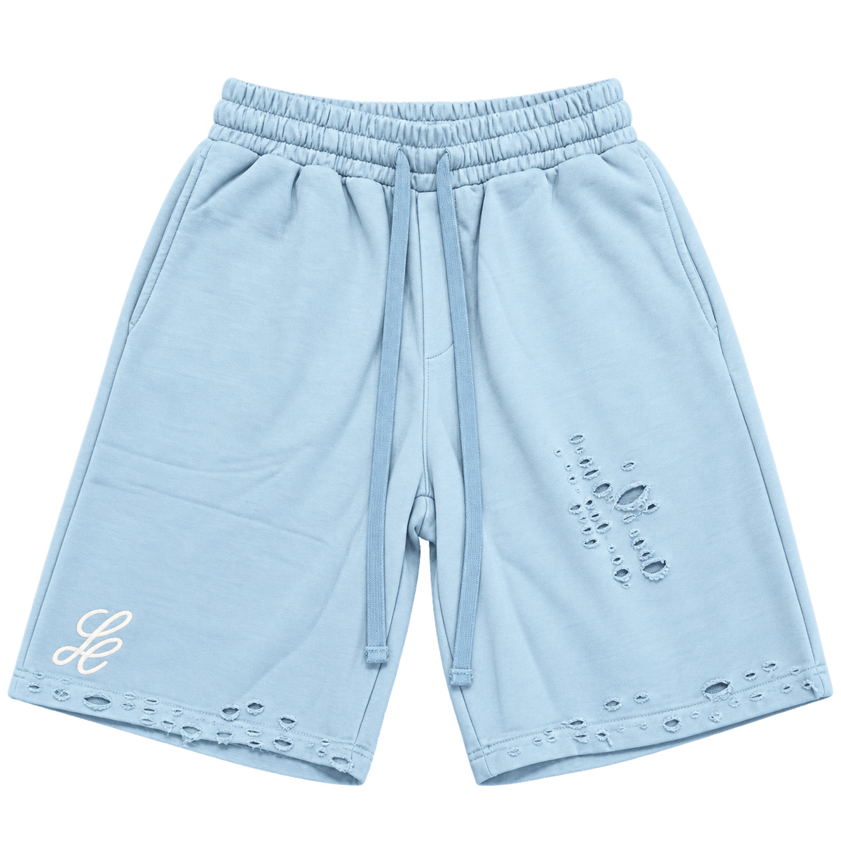 Loop Distress Shorts – ברמודה תכלת עם קרעים - 808 SECRETS