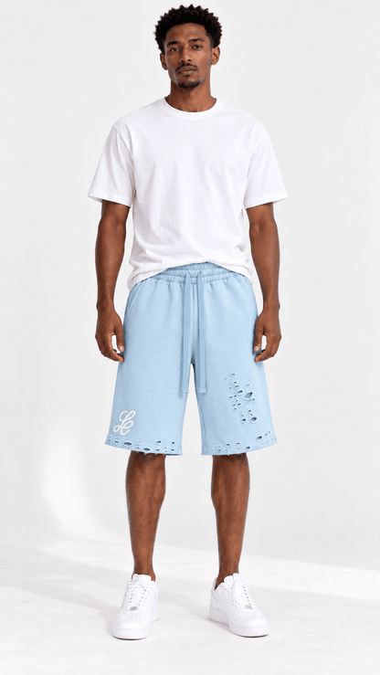 Loop Distress Shorts – ברמודה תכלת עם קרעים - 808 SECRETS