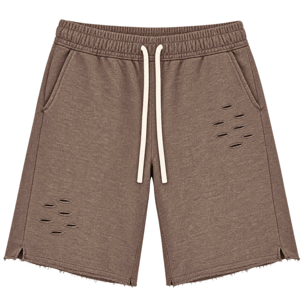 Marled Distress Shorts – ברמודה חומה עם קרעים - 808 SECRETS