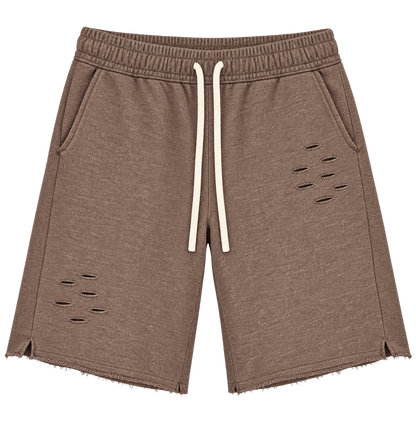 Marled Distress Shorts – ברמודה חומה עם קרעים - 808 SECRETS