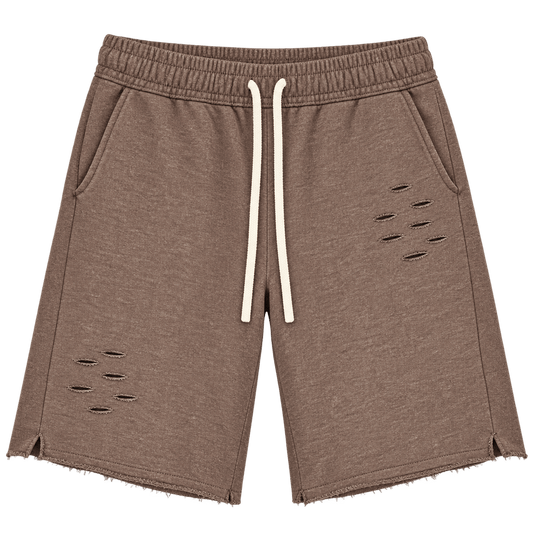 Marled Distress Shorts – ברמודה חומה עם קרעים - 808 SECRETS