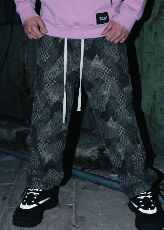 PATTERN DENIM DRAWSTRING PANTS - 808 SECRETS