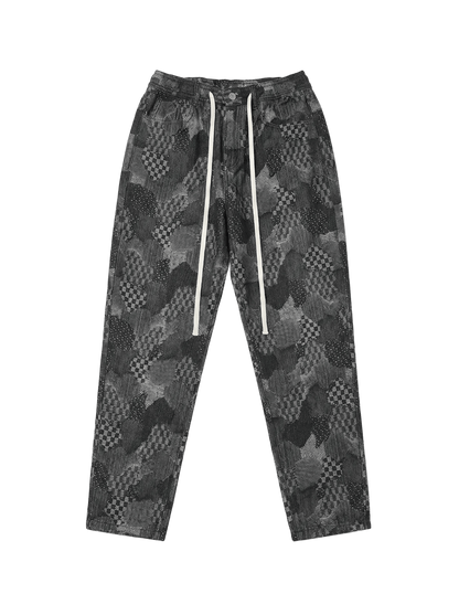 PATTERN DENIM DRAWSTRING PANTS - 808 SECRETS