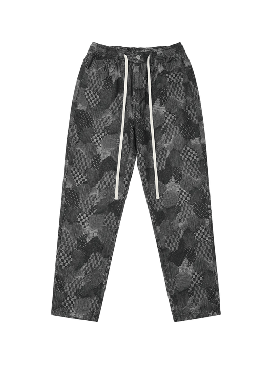 PATTERN DENIM DRAWSTRING PANTS - 808 SECRETS